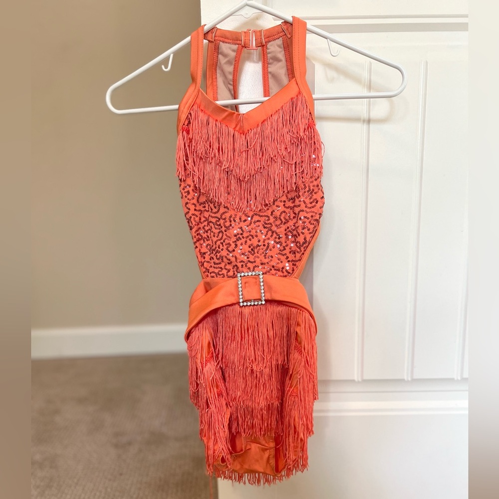 Kids Orange Dance Costume with Fringes Sz M
